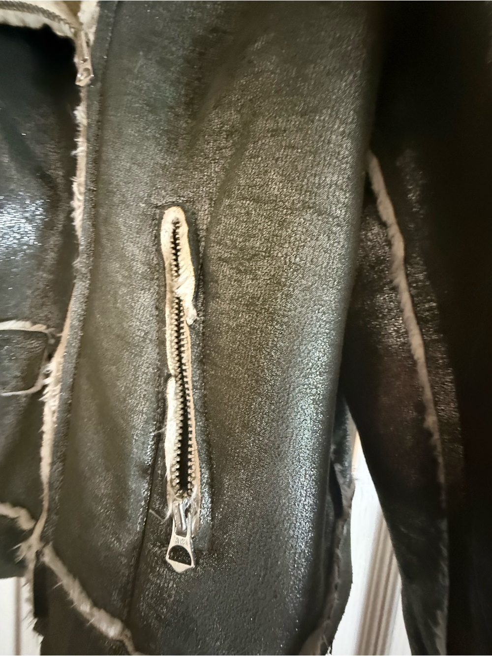 Ralph Lauren Olive Shimmer Faux-Shearling Moto Jacket - Picture 8 of 12